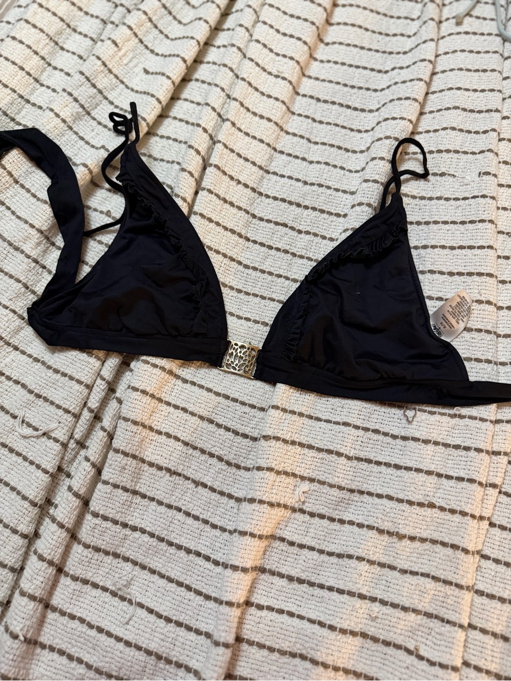 Xhilaration Black Triangle Bikini Top with Gold Accent